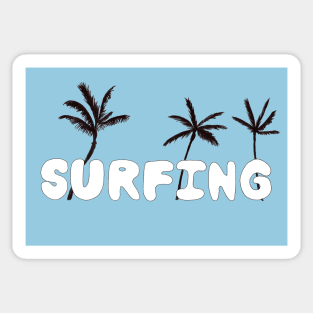 Surfing Lettering with Palm Trees and a Retro Blue Background Sticker